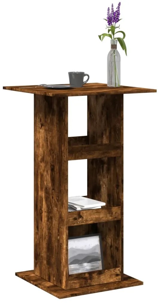 Τραπέζι Μπαρ με Ράφια Καπνιστή Δρυς 60x60x102 εκ. Επεξεργ. Ξύλο