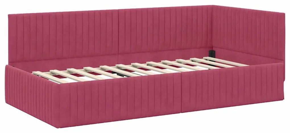 vidaXL Κρεβάτι Γωνίας με κεφαλάρι Κόκκινο 100 εκ x 200 εκ Βελούδο