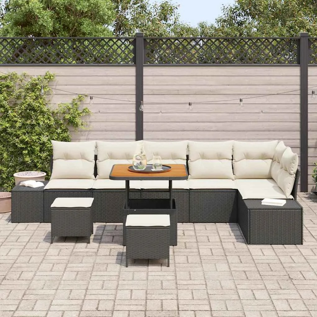 vidaXL Σετ Καναπέ Κήπου με μαξιλάρι 9 pcs Μαύρο Πολυ ράταν