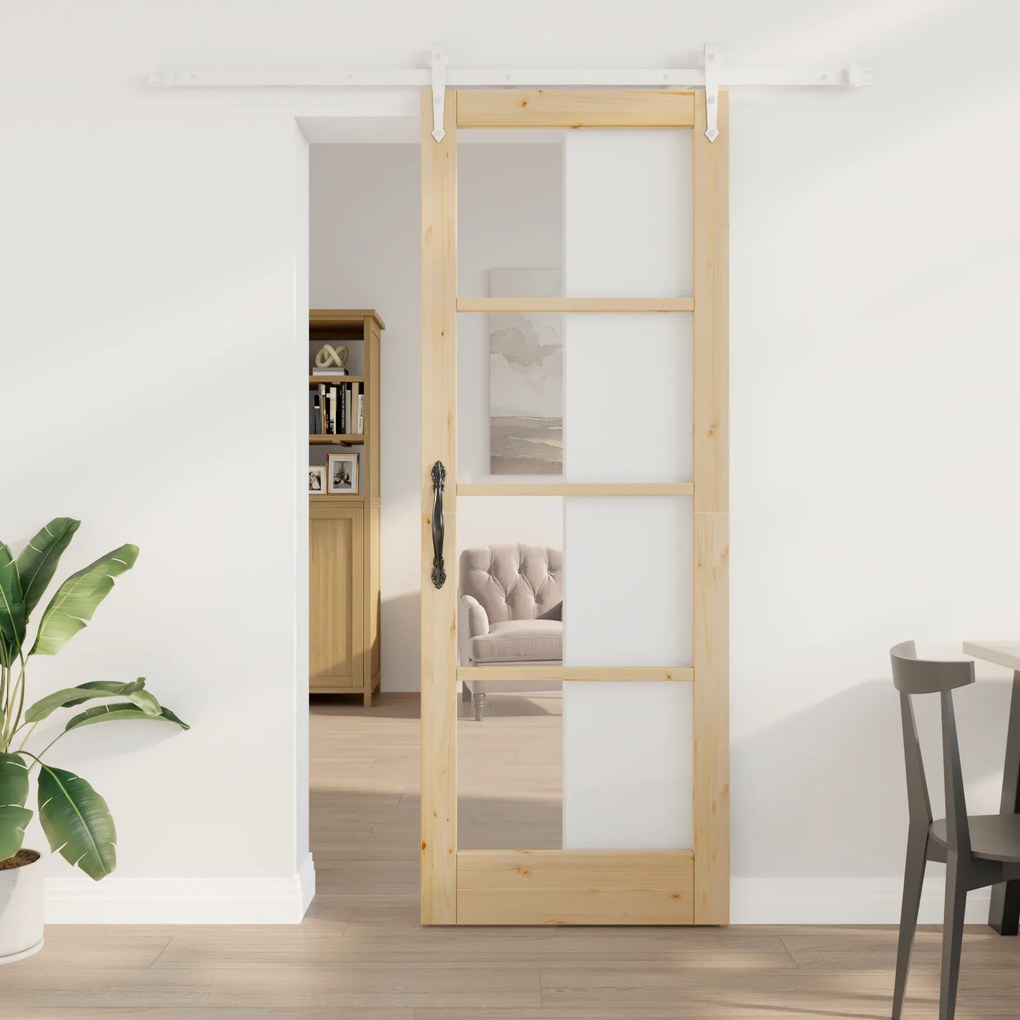 vidaXL Συρόμενη Πόρτα με Εξαρτήματα 78x211 cm Μασίφ Ξύλο Πεύκο