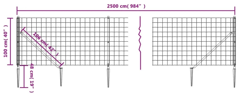 vidaXL Συρματόπλεγμα Περίφραξης Ανθρακί 1 x 25 μ. με Καρφωτές Βάσεις