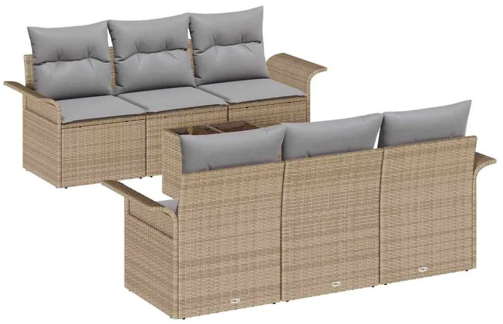 vidaXL Σετ Καναπέ Κήπου με μαξιλάρι 7 pcs Μπεζ, Γκρι 55 x 55 x 37 εκ