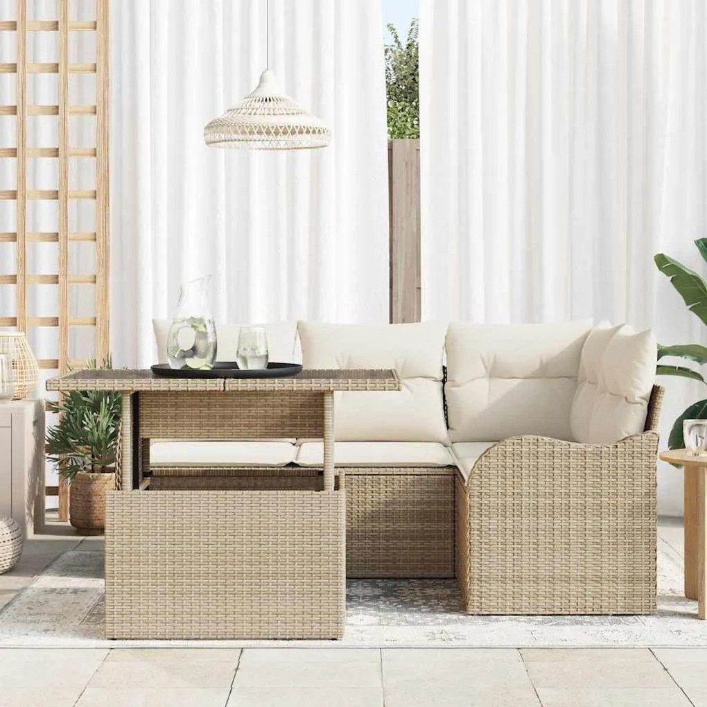 vidaXL Σετ Καναπέ Κήπου με μαξιλάρι 5 pcs Μπεζ Πολυ ράταν