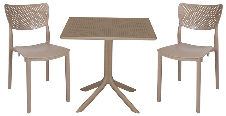 Τραπεζαρία κήπου Groovy-Ignite pakoworld σετ 3τεμ PP cappuccino 80x80x74,5εκ.
