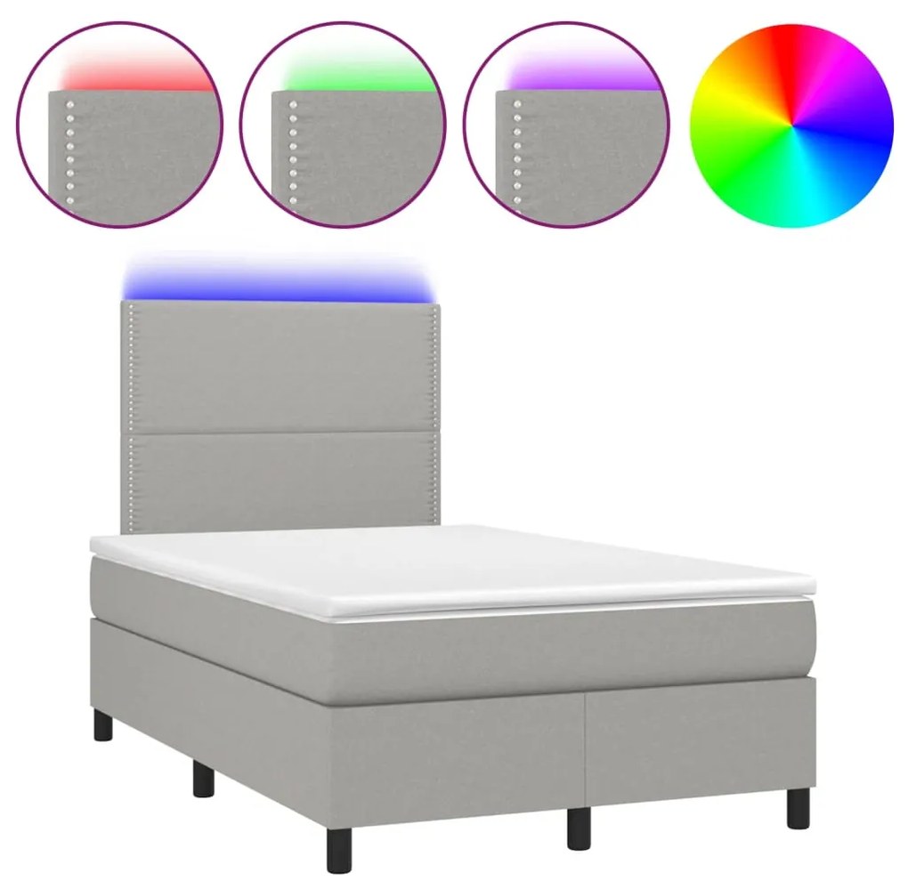 Κρεβάτι Boxspring με Στρώμα &amp; LED Αν.Γκρι 120x190εκ. Υφασμάτινο - Γκρι