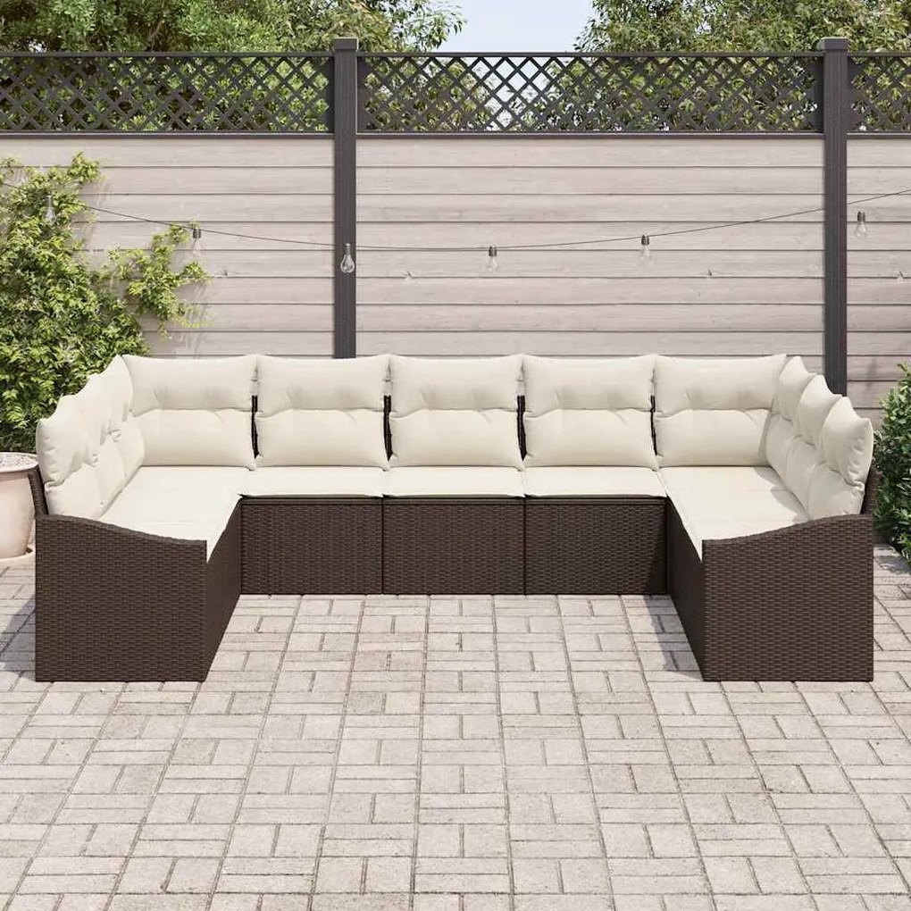 vidaXL Σέτ φαγητού για κήπο με μαξιλάρι 9 pcs Καφέ, Κρέμα