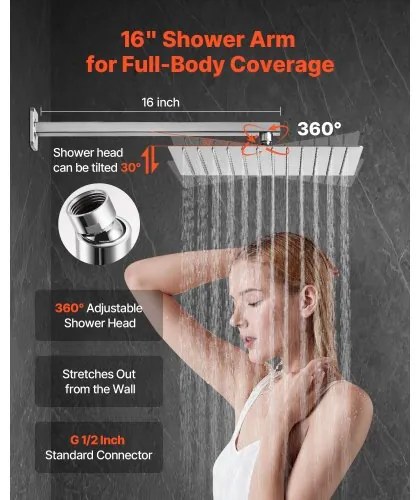 VEVOR Shower Faucet Set 12&quot; Square Rain Shower Head and Hand Set Brushed Nickel