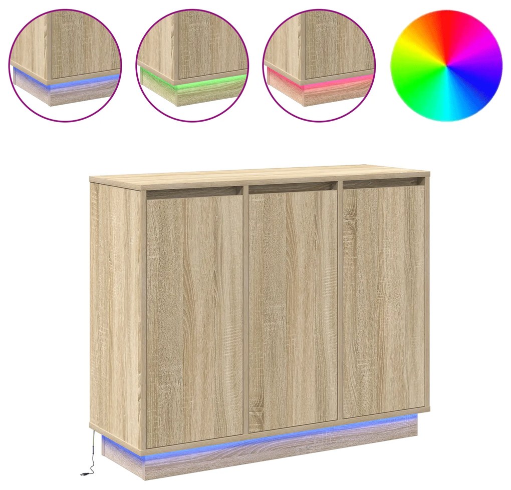 vidaXL Έπιπλο με LED Σονομα Δρυς 90x32x75 εκ Επεξεργασμένο ξύλο