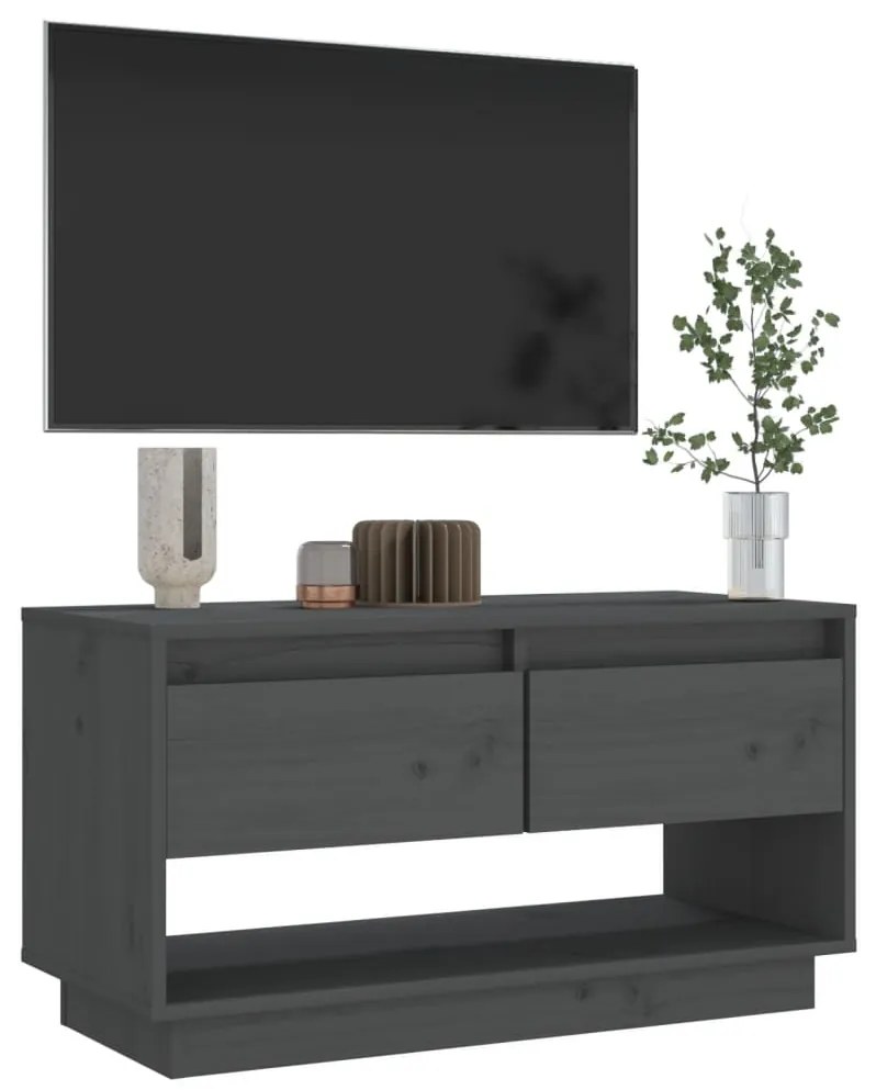 vidaXL Έπιπλο Τηλεόρασης Γκρι 74 x 34 x 40 εκ. από Μασίφ Ξύλο Πεύκου