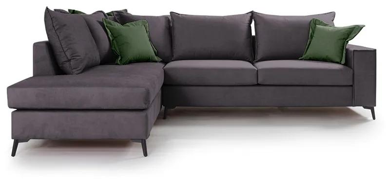 Γωνιακός καναπές δεξιά γωνία Romantic pakoworld ύφασμα ανθρακί-κυπαρισσί 290x235x95εκ - Ύφασμα - 168-000036