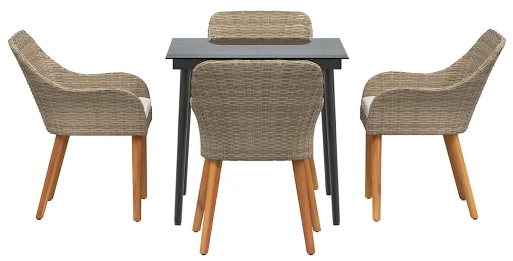 vidaXL Σέτ φαγητού για κήπο με μαξιλάρι 5 pcs Μπεζ συνθετικό ρατάν