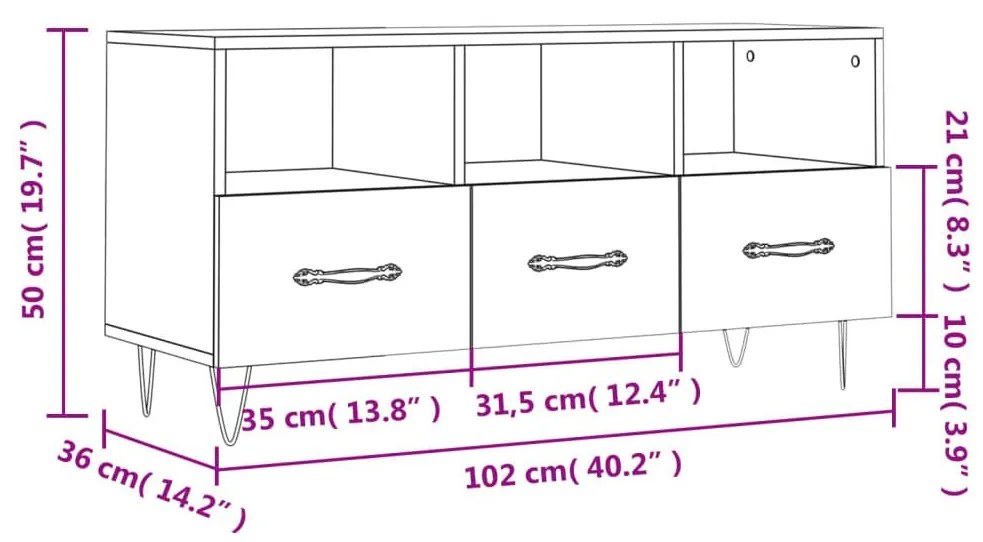 Έπιπλο Τηλεόρασης Γυαλ. Λευκό 102x36x50 εκ. Επεξεργασμένο Ξύλο - Λευκό