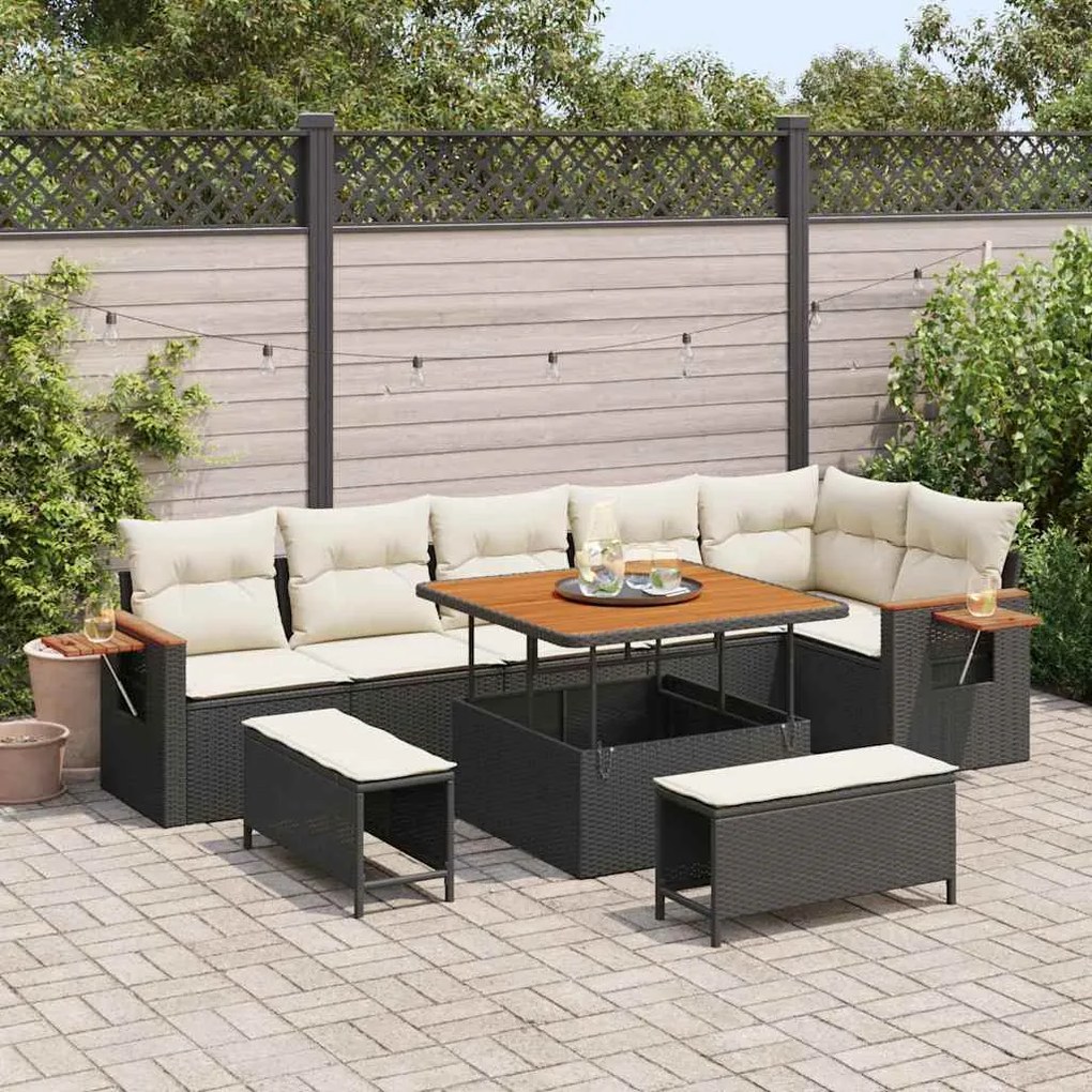vidaXL Σετ Καναπέ Κήπου 9 pcs Μαύρο και κρεμ 100 x 100 x 71 cm