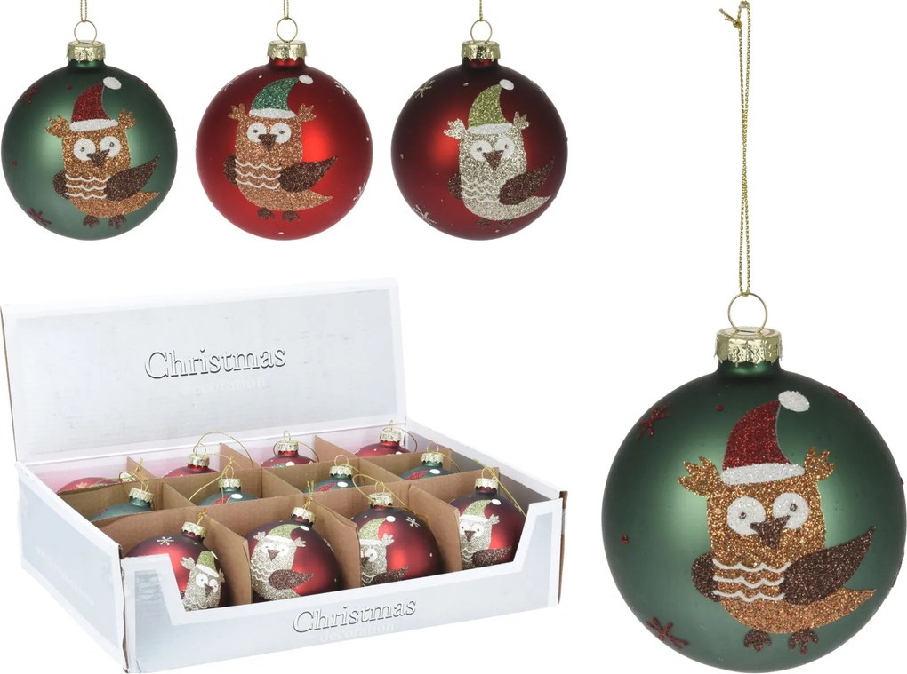 JΚ Home Décor - Μπάλα Γυάλινη με Κουκουβάγια 3Σχδ 8cm