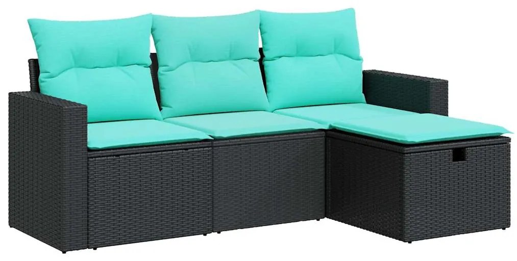 vidaXL Σαλόνι Κήπου Σετ 4 Τεμαχίων με Μαξιλάρια Μαύρο Συνθετικό Ρατάν