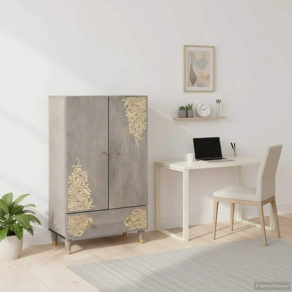 Highboard Γκρι και Χρυσό 60 x 33 x 100 εκ. Στερεό ξύλο μάνγκο