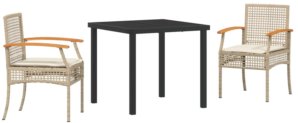 vidaXL Σέτ φαγητού για κήπο 3 pcs Μπεζ συνθετικό ρατάν