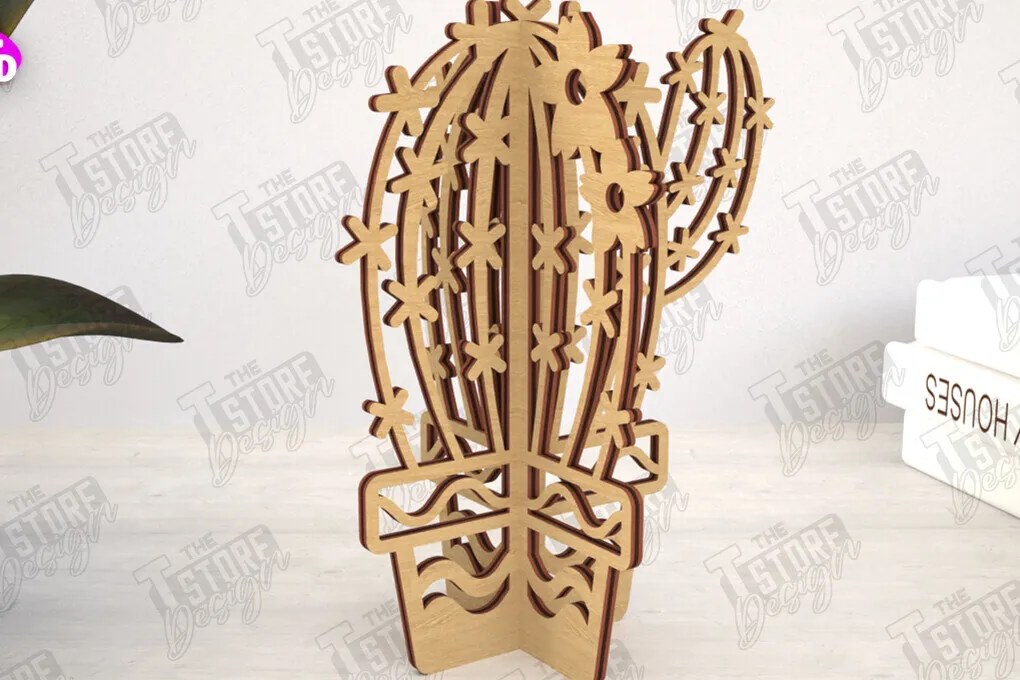 Σετ των 2 Intra απο ξύλο plywood 3mm-4mm πάχος 3D  Decor | Σχήμα Κάκτου|Διακόσμηση σπιτιού Δίασταση 30x20 cm INTRAFABR-113991999