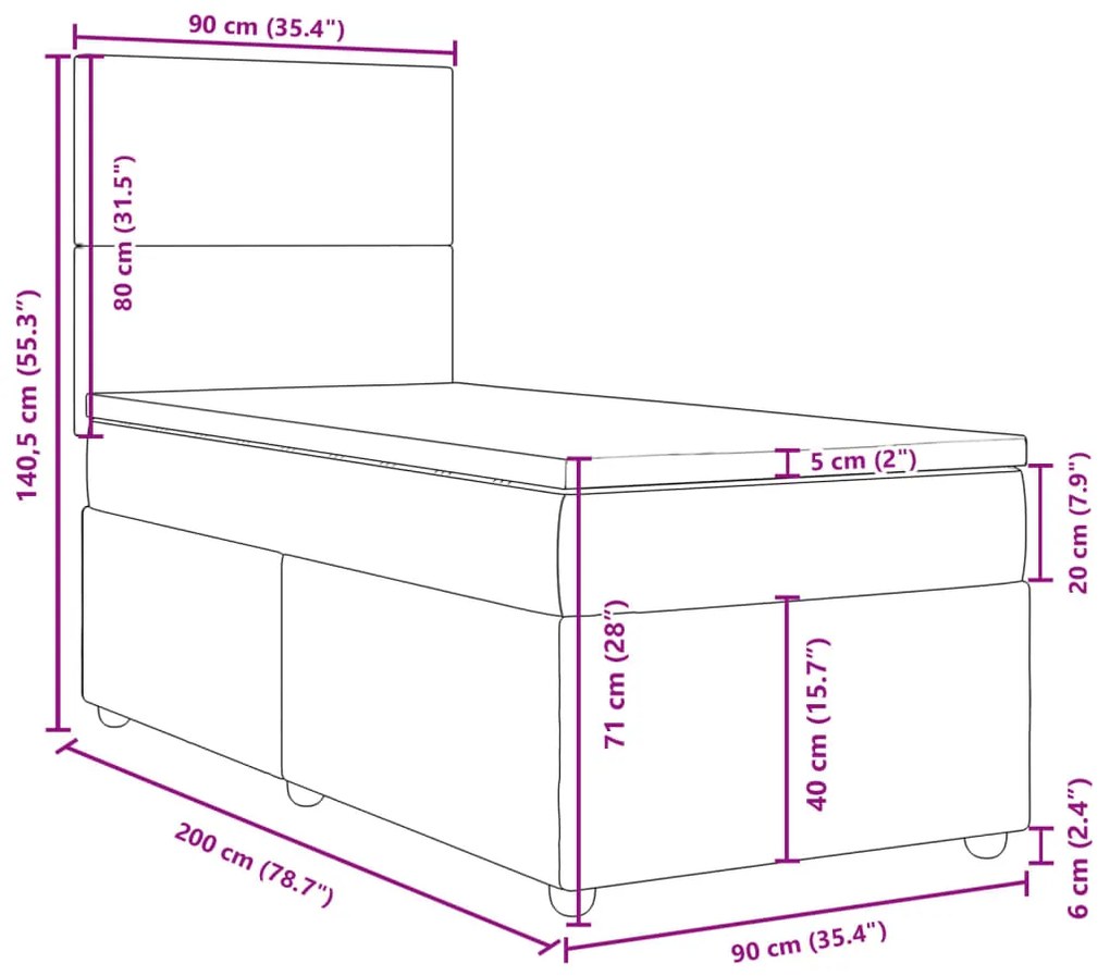 Κρεβάτι Boxspring με Στρώμα Ανοιχτό Γκρι 90x200 εκ. Υφασμάτινο - Γκρι