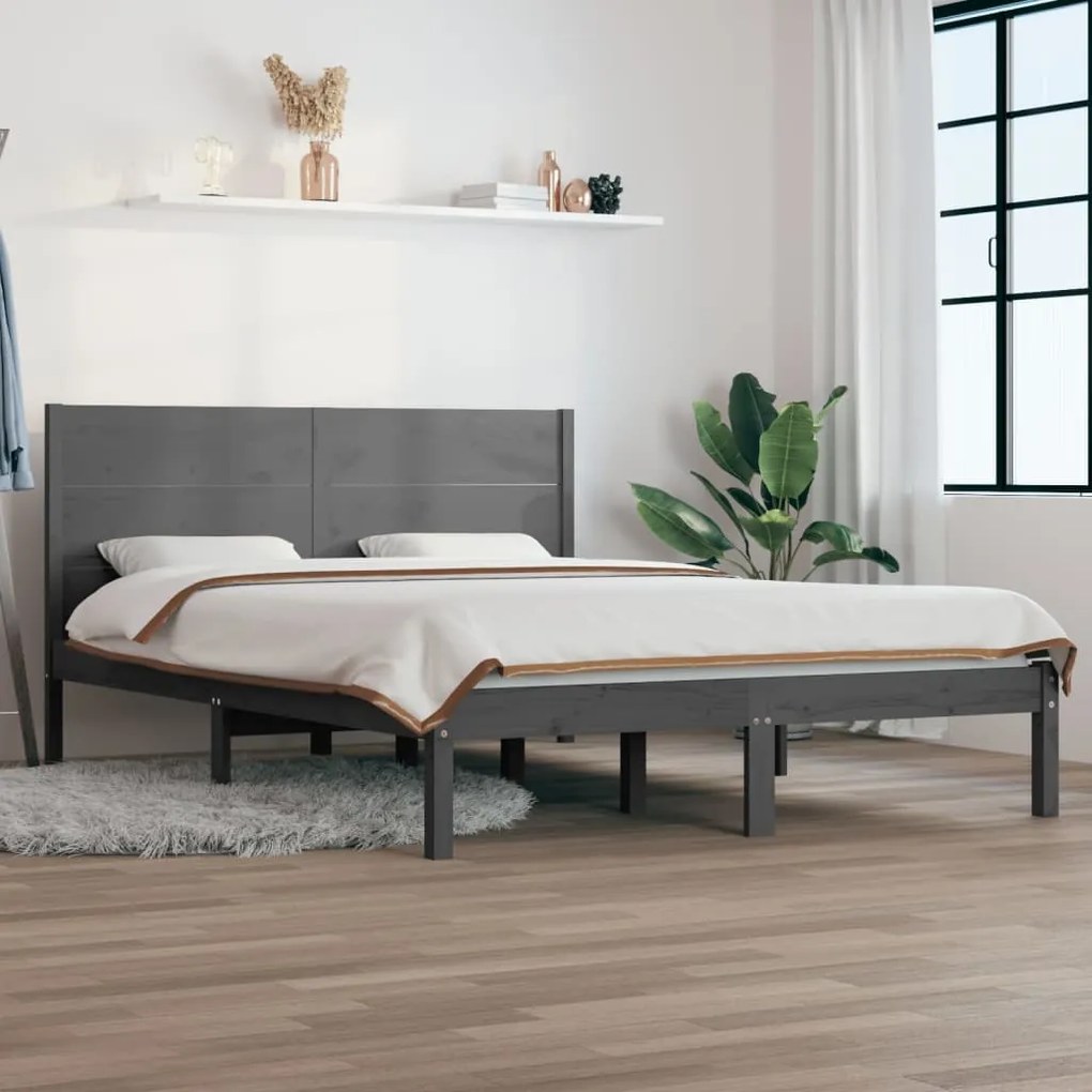 vidaXL Πλαίσιο Κρεβατιού Γκρι 135 x 190 εκ. από Μασίφ Ξύλο 4FT6 Double