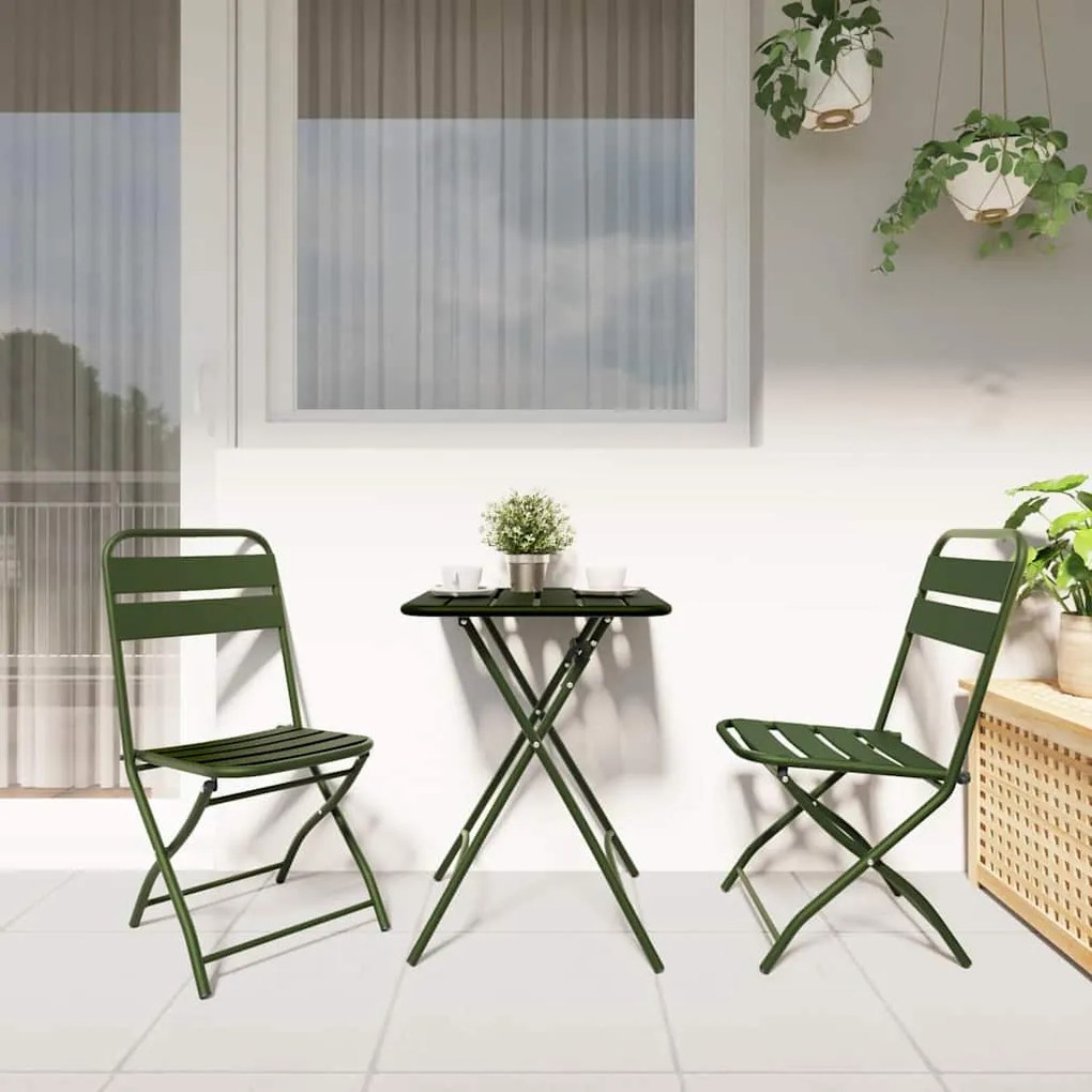 vidaXL Σετ μπιστρό 3 pcs Σκούρο πράσινο Ατσάλι