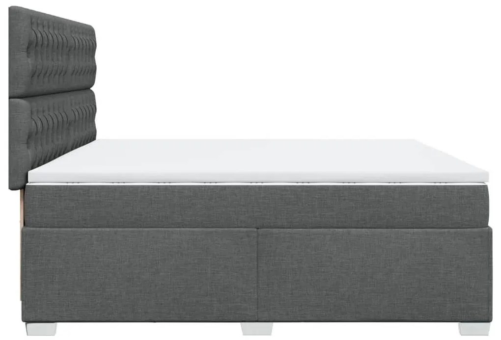 Κρεβάτι Boxspring με Στρώμα Σκούρο Γκρι 200x200 εκ. Υφασμάτινο - Γκρι