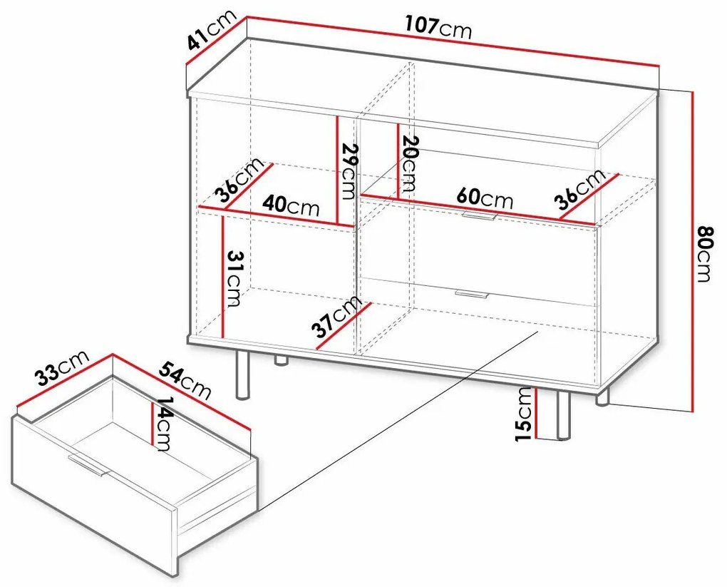 Σιφονιέρα Providence U100, Κασμίρι, Με συρτάρια και ντουλάπια, 80x107x41cm, 40 kg | Epipla1.gr