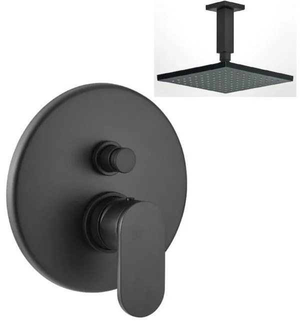 Armando Vicario Slim Black Matt Μίκτης Εντ. 2 Εξ. με Εκτροπέα+Ανακλινόμενη Κεφαλή Square 20x20εκ+Μπράτσο Οροφής