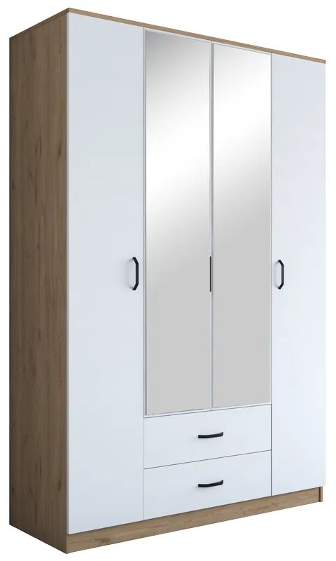 Intrahome Ντουλάπα τετράφυλλη με καθρέπτη Rersin Intrahome λευκό καρυδί μελαμίνη 140x51.5x210εκ | SKU: INTRAPA-293111198