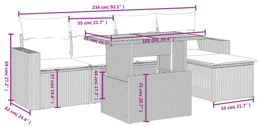 vidaXL Σετ Καναπέ Κήπου 6 τεμ. Μπεζ Συνθετικό Ρατάν με Μαξιλάρια