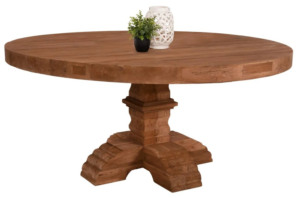 DINING TABLE ROUND PROVENCE  RECYCLED TEAK WOOD CARVED LEG-8cm.TABLETOP Φ180x76Hcm.