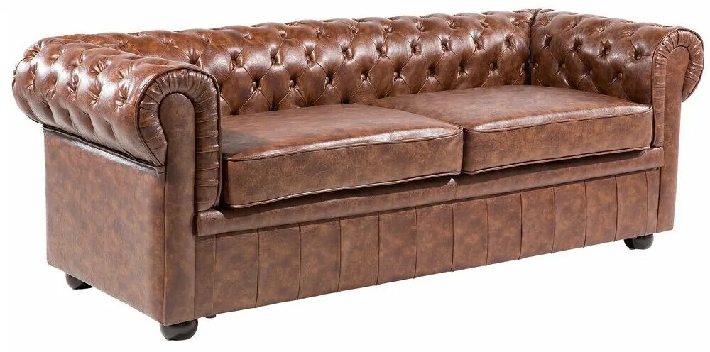 Καναπές chesterfield Berwyn 832, Καφέ, 195x75x70cm, Πόδια: Ξύλο,Δρυς, Ευκάλυπτος