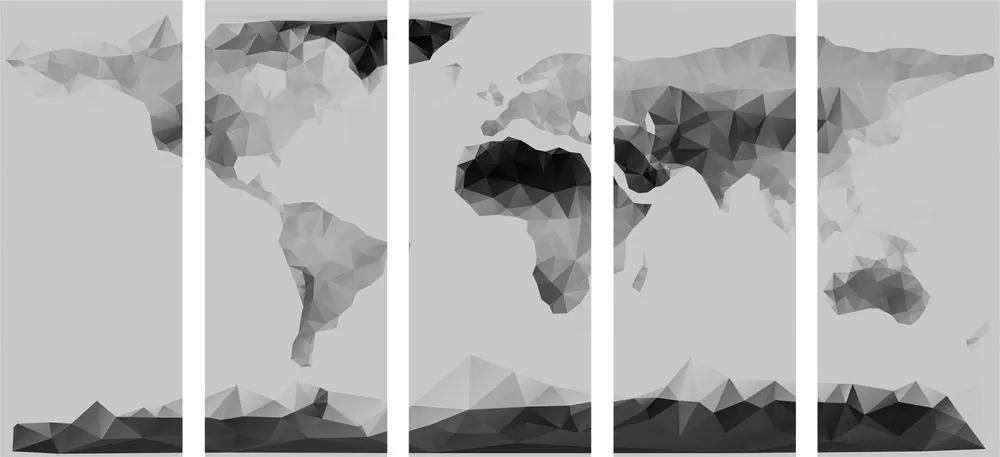 Πέντε μέρη εικόνα χάρτη του κόσμου σε πολυγωνικό στυλ σε ασπρόμαυρο - 100x50
