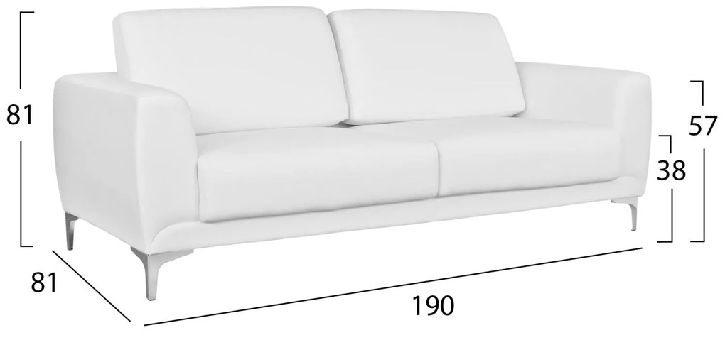 Καναπές Τριθέσιος KENZIE με PU Λευκό 190x81x81 εκ. 190x81x81 εκ.