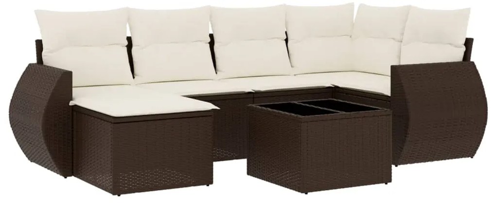 vidaXL Σαλόνι Κήπου Σετ 7 Τεμαχίων Καφέ Συνθετικό Ρατάν με Μαξιλάρια