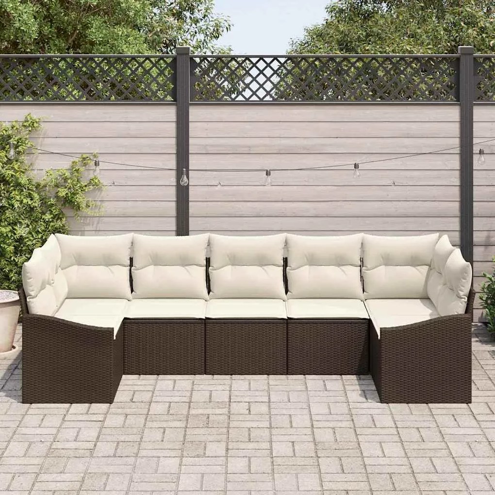 vidaXL Σέτ φαγητού για κήπο με μαξιλάρι 7 pcs Καφέ, Κρέμα