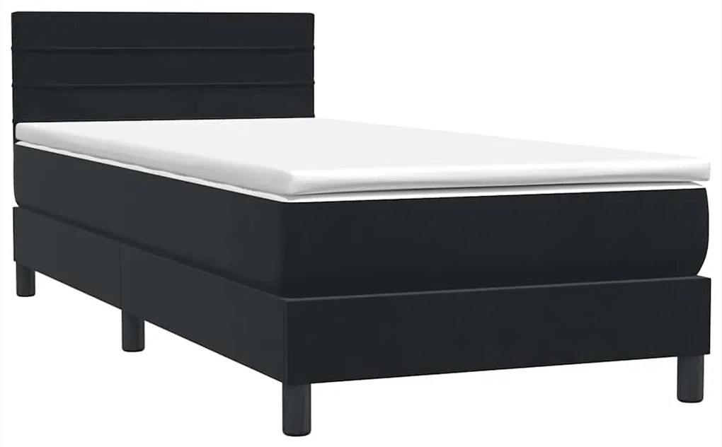 vidaXL Κρεβάτι Boxspring με Στρώμα &amp; LED Μαύρο 80x220 εκ. Βελούδινο
