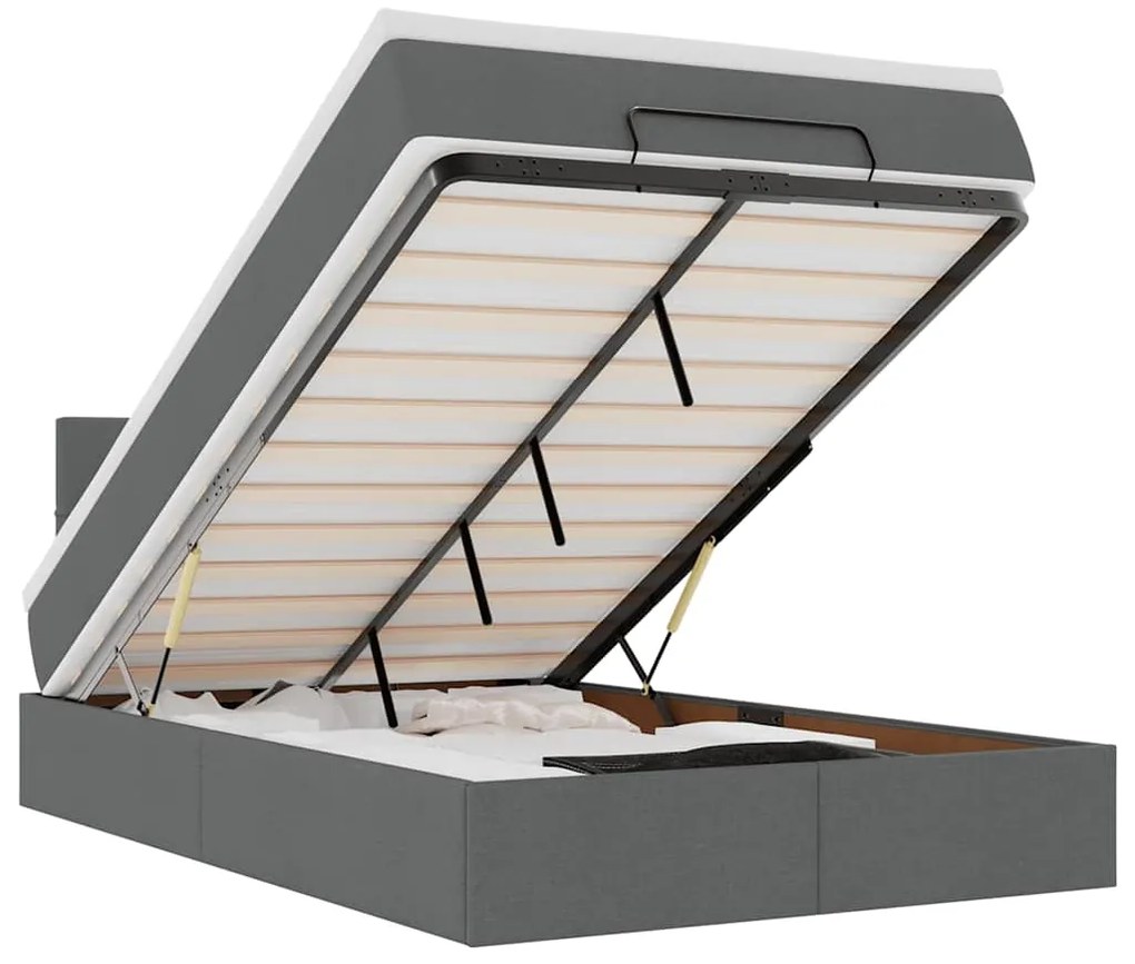 vidaXL Οθωμανικό κρεβάτι με στρώμα & LEDs Σκούρο γκρι 120x190cm Ύφασμα