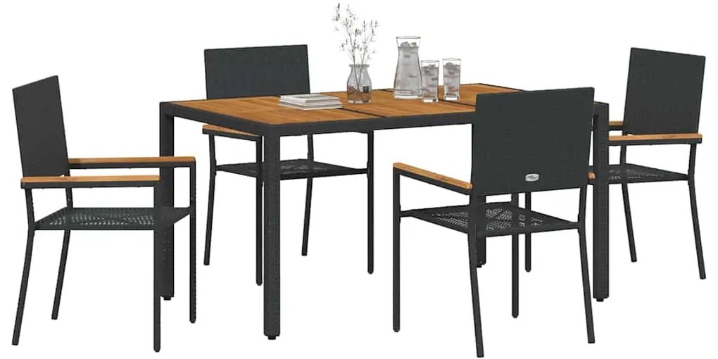 vidaXL Σέτ φαγητού για κήπο 5 pcs Μαύρο και Ξύλο συνθετικό ρατάν