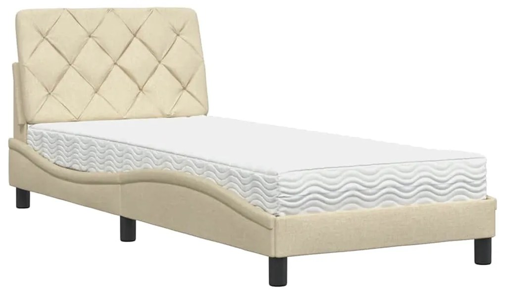 vidaXL Κρεβάτι με Στρώμα Κρεμ 90x200 εκ.Υφασμάτινο