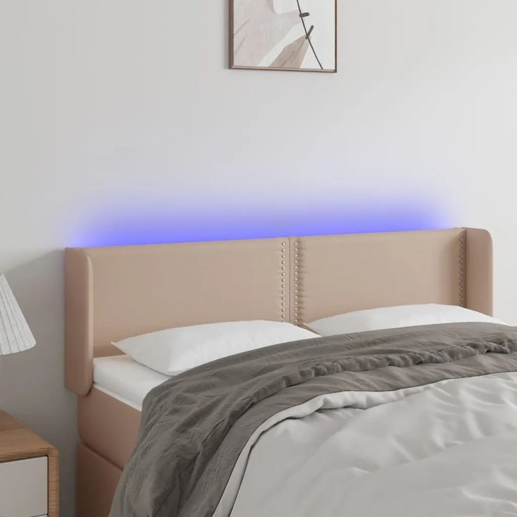 Κεφαλάρι Κρεβατιού LED Καπουτσίνο 147x16x78/88εκ. Συνθετ. Δέρμα - Καφέ