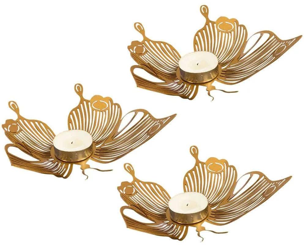 Κηροπήγιο Για Ρεσώ Papilio (Σετ 3Τμχ) 620ATP1109 22x18/16x9/16x13cm Gold Aberto Design Ατσάλι