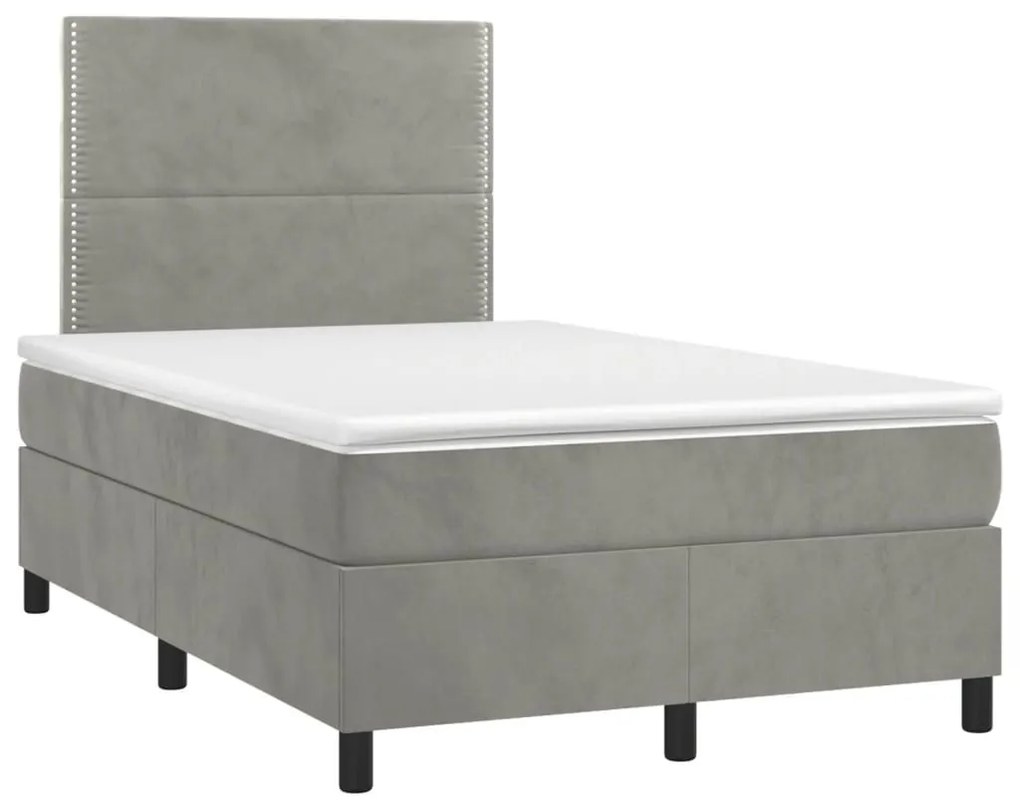 Κρεβάτι Boxspring με Στρώμα Ανοιχτό Γκρι 120x190 εκ. Βελούδινο - Γκρι