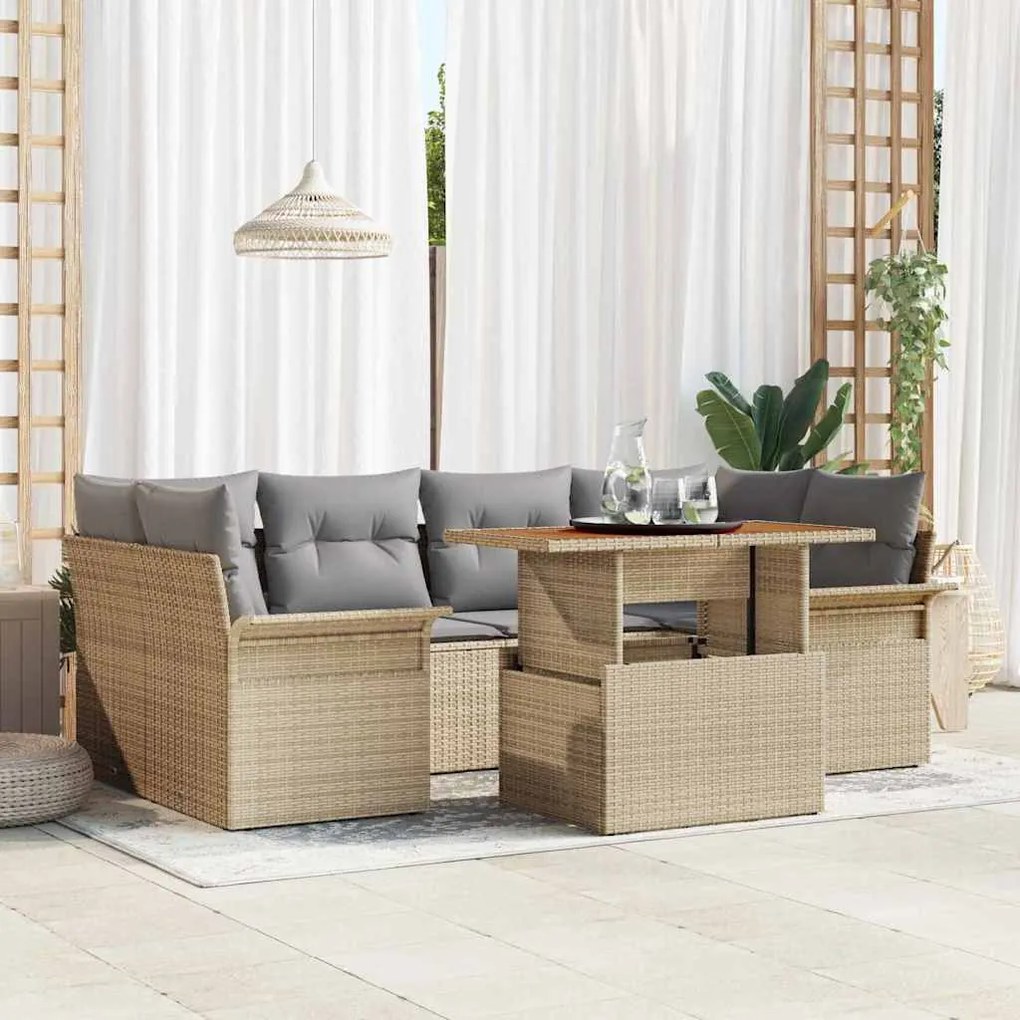 vidaXL Σετ Καναπέ Κήπου 7 pcs μπεζ και ανοιχτό γκρι 100 x 55 x 73 εκ