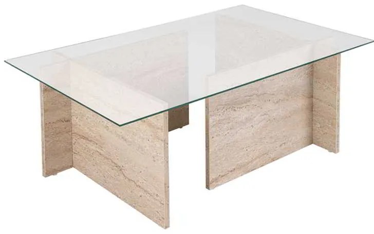 Τραπεζάκι σαλονιού Vetrino Megapap γυάλινο χρώμα travertine 105x65x40εκ.