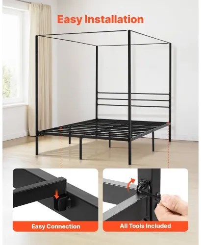 VEVOR Queen Size Canopy Bed Frame Metal Canopy Bed with Four Posters Black