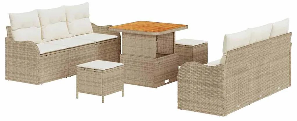 vidaXL Σετ Καναπέ Κήπου Ρυθμιζόμενο ύψος 9 pcs Μπεζ συνθετικό ρατάν