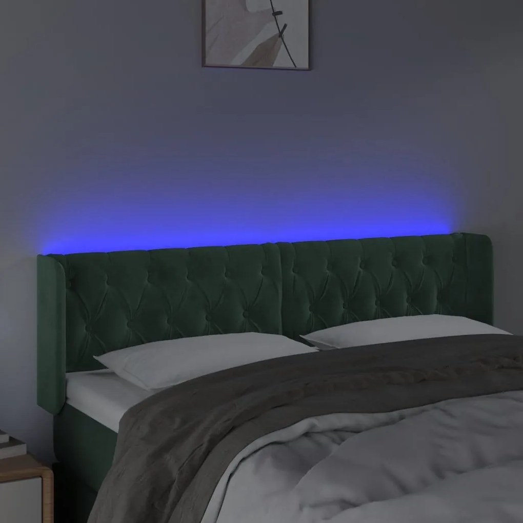 Κεφαλάρι Κρεβατιού LED Σκούρο Πράσινο 147x16x78/88εκ. Βελούδινο - Πράσινο