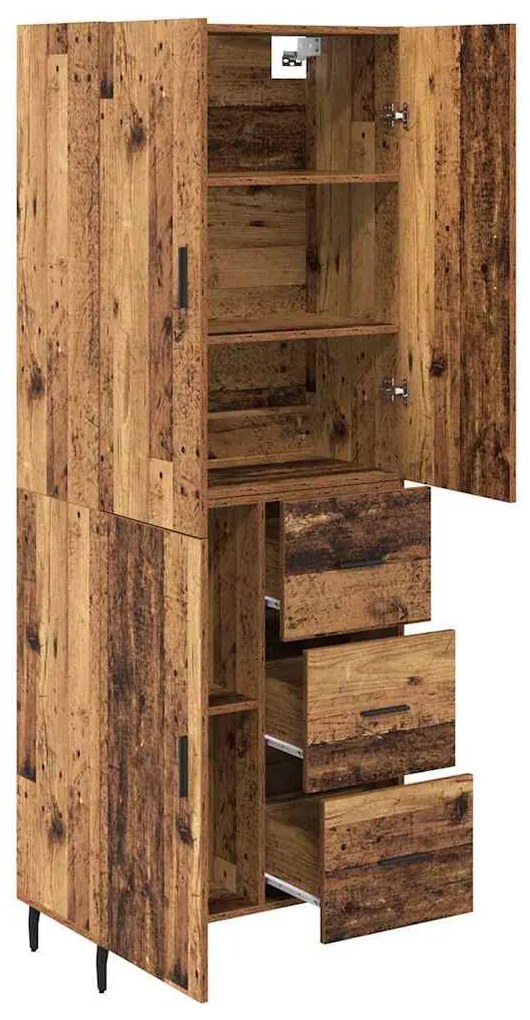 vidaXL Highboard με συρτάρι 2 pcs Παλιό Ξύλο Σύνθετο Ξύλο και Γυαλί