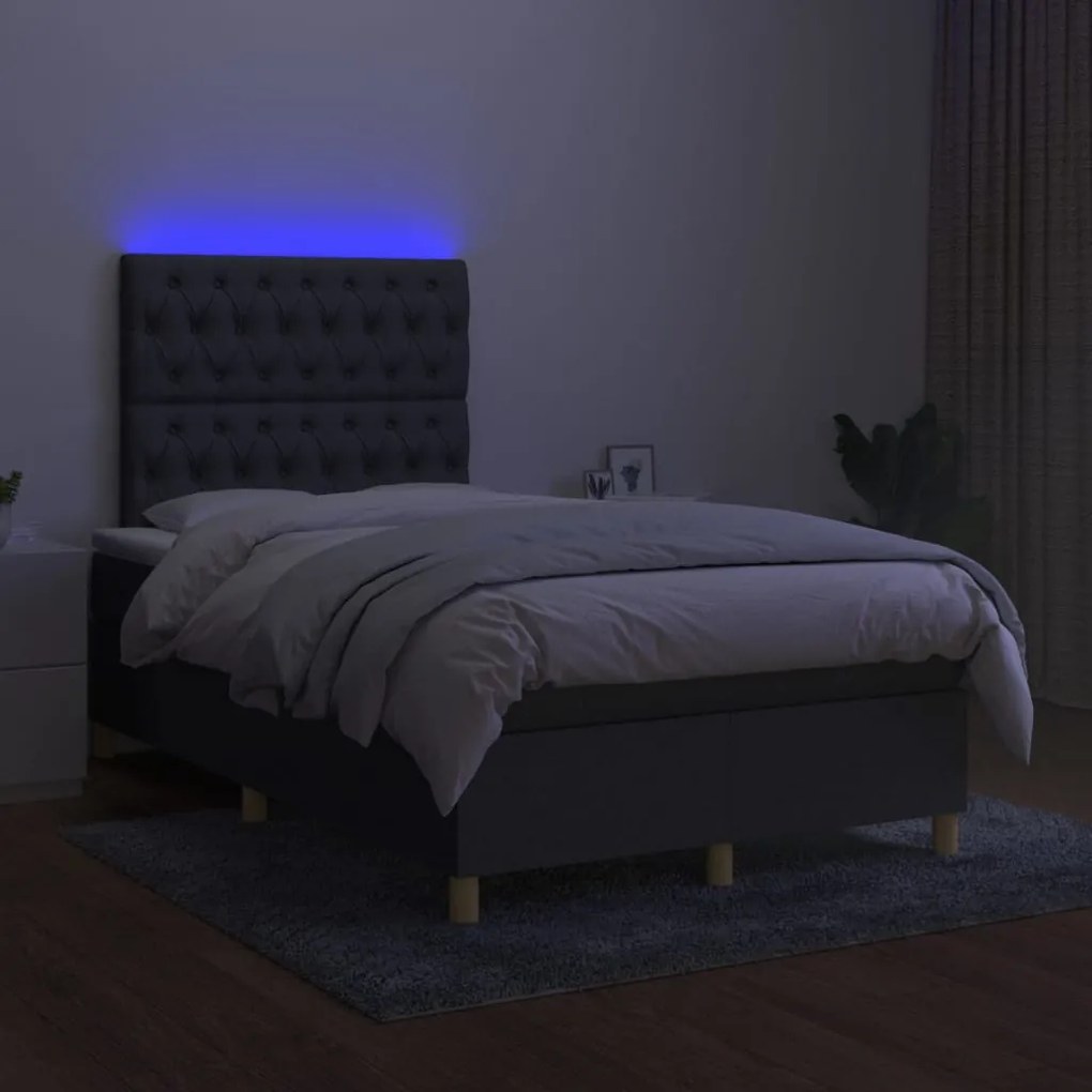 vidaXL Κρεβάτι Boxspring με Στρώμα &amp; LED Σκ.Γκρι 120x200 εκ Υφασμάτινο